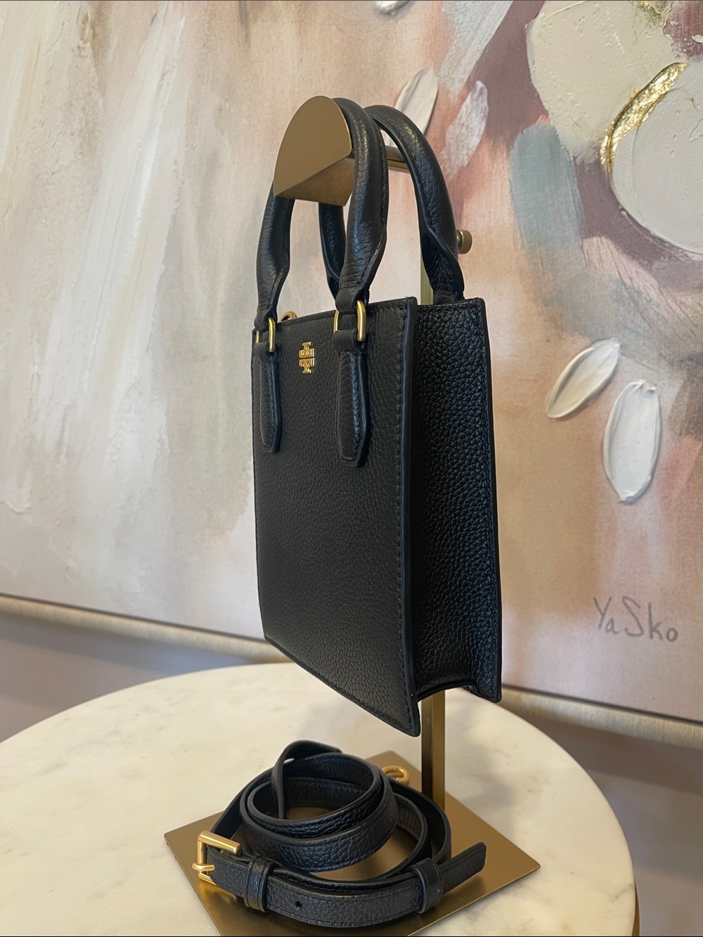 Tory Burch Black Mini Leather Tote with Gold Hardware - Picture 3 of 6